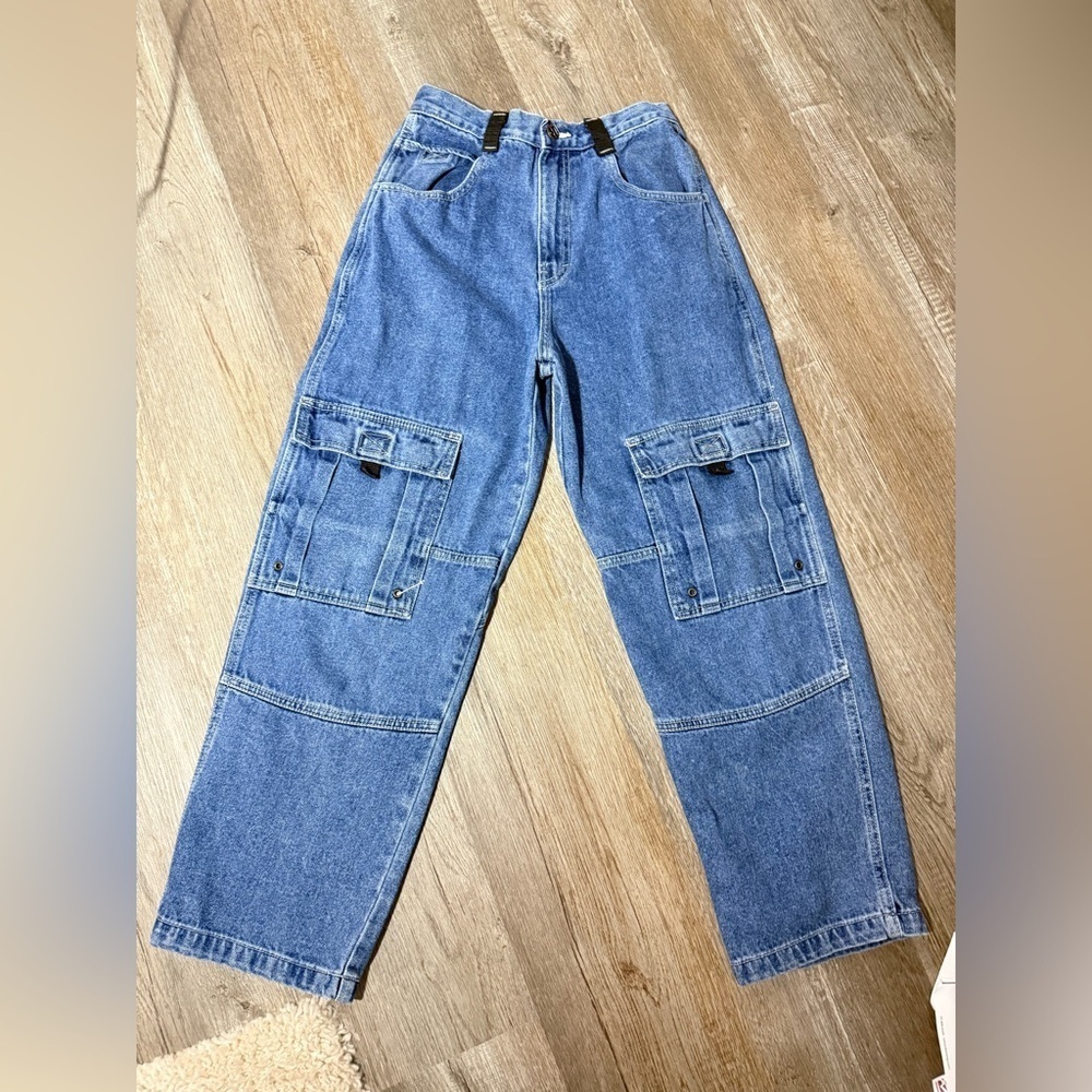 VTG ROUTE 66 Cargo Jeans Cargo Pants Denim Blue Hippie Boho Size 25 26